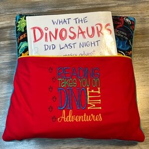 Fun Dinosaur Reading Pillow Only, Front Pocket Holds Book